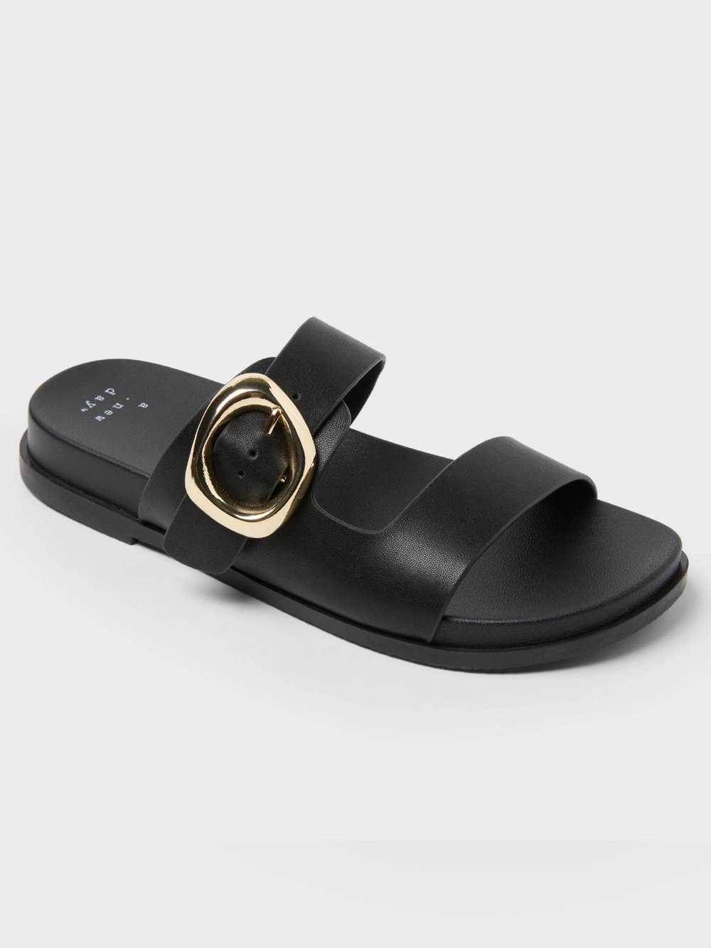 A New Day Target NWT Black Slide Sandal with Gold Buckle